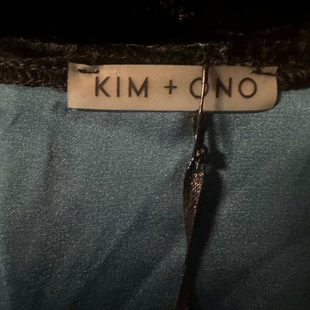 Kimono Ono Teal Floral Velvet Trim Long Kimono Robe - Picture 7 of 10